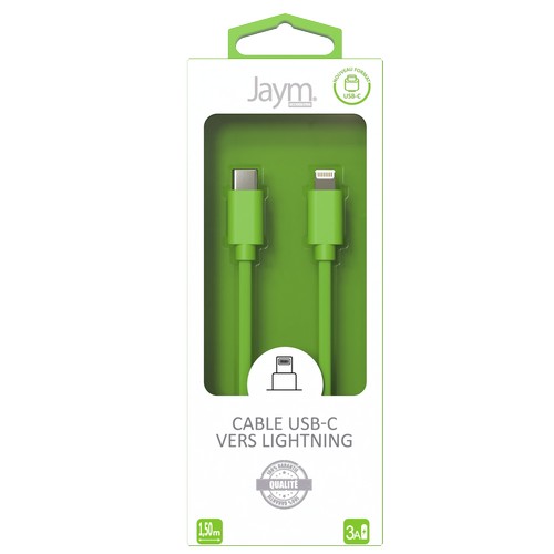 CABLE CHARGE USB-C VERS LIGHTNING PD (27W) - LONGUEUR 1.5M - VERT - - 2