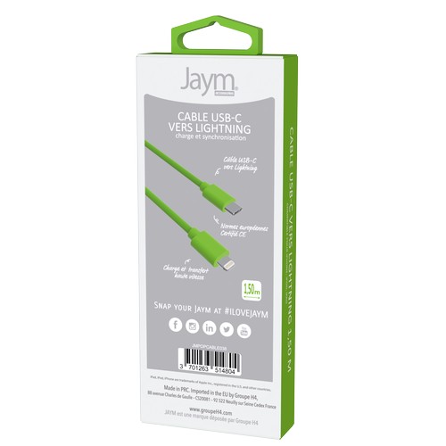 CABLE CHARGE USB-C VERS LIGHTNING PD (27W) - LONGUEUR 1.5M - VERT - - 5