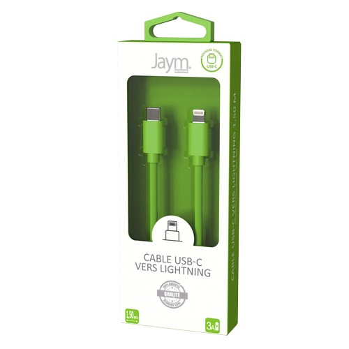CABLE CHARGE USB-C VERS LIGHTNING PD (27W) - LONGUEUR 1.5M - VERT - - 6