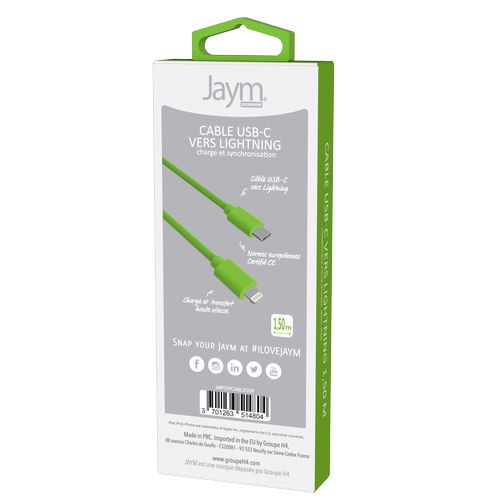 CABLE CHARGE  USB-C VERS LIGHTNING PD (27W) - LONGUEUR 1.5M - VERT - - 5