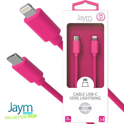 CABLE CHARGE USB-C VERS LIGHTNING PD (27W) - LONGUEUR 1.5M - ROSE - - 1