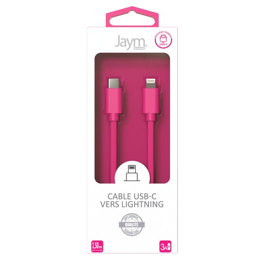 CABLE CHARGE USB-C VERS LIGHTNING PD (27W) - LONGUEUR 1.5M - ROSE - - 3