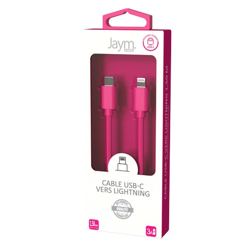 CABLE CHARGE USB-C VERS LIGHTNING PD (27W) - LONGUEUR 1.5M - ROSE - - 5