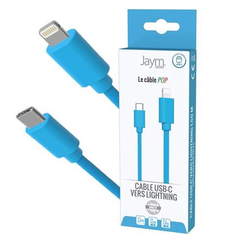 CABLE CHARGE USB-C VERS LIGHTNING PD (27W) - LONGUEUR 1.5M - BLEU - - 1