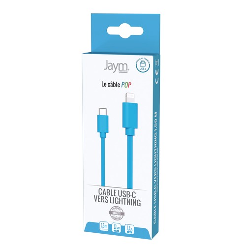 CABLE CHARGE USB-C VERS LIGHTNING PD (27W) - LONGUEUR 1.5M - BLEU - - 4