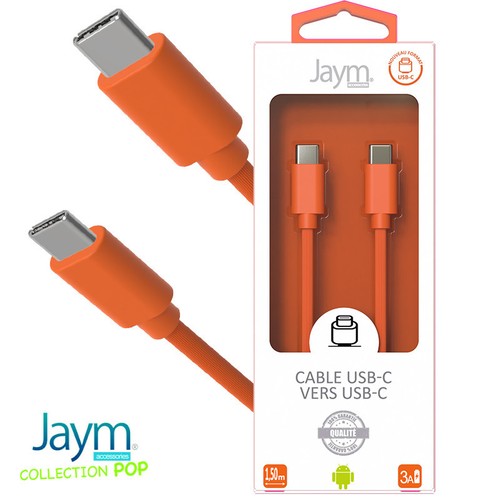 CABLE CHARGE USB-C VERS USB-C PD (27W) - LONGUEUR 1.5M - ORANGE - - 1