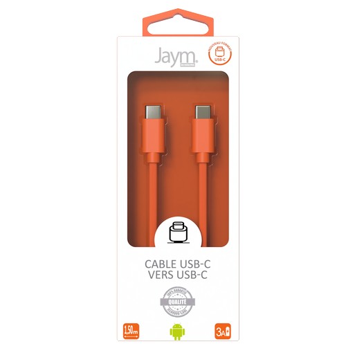 CABLE CHARGE USB-C VERS USB-C PD (27W) - LONGUEUR 1.5M - ORANGE - - 3
