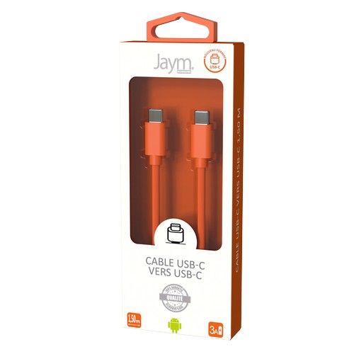 CABLE CHARGE USB-C VERS USB-C PD (27W) - LONGUEUR 1.5M - ORANGE - - 5