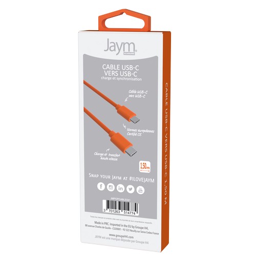 CABLE CHARGE USB-C VERS USB-C PD (27W) - LONGUEUR 1.5M - ORANGE - - 6
