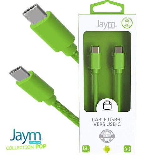 CABLE CHARGE USB-C VERS USB-C PD (27W) - LONGUEUR 1.5M - VERT - - 1