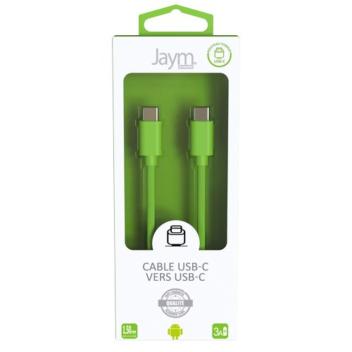 CABLE CHARGE USB-C VERS USB-C PD (27W) - LONGUEUR 1.5M - VERT - - 3