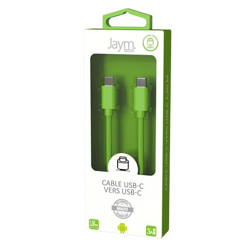CABLE CHARGE USB-C VERS USB-C PD (27W) - LONGUEUR 1.5M - VERT - - 5