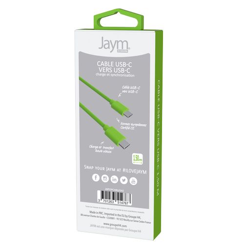 CABLE CHARGE  USB-C VERS USB-C PD (27W) - LONGUEUR 1.5M - VERT - - 6