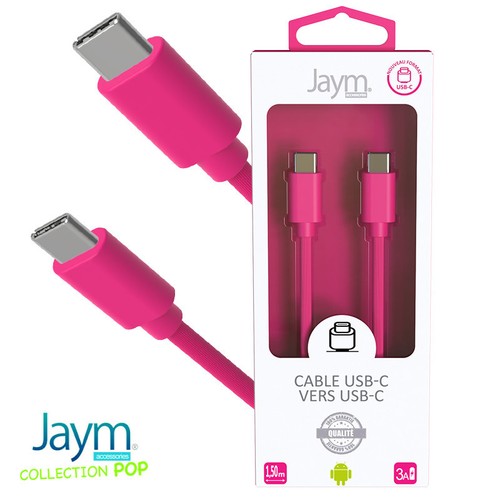 CABLE CHARGE USB-C VERS USB-C PD (27W) - LONGUEUR 1.5M - ROSE - - 1