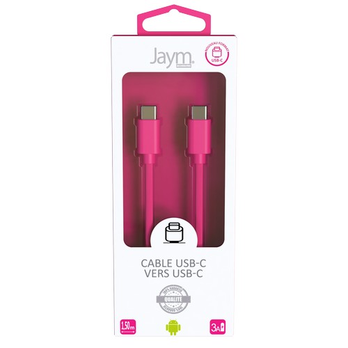 CABLE CHARGE USB-C VERS USB-C PD (27W) - LONGUEUR 1.5M - ROSE - - 3
