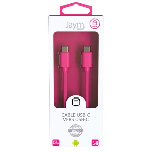 CABLE CHARGE  USB-C VERS USB-C PD (27W) - LONGUEUR 1.5M - ROSE - - 3