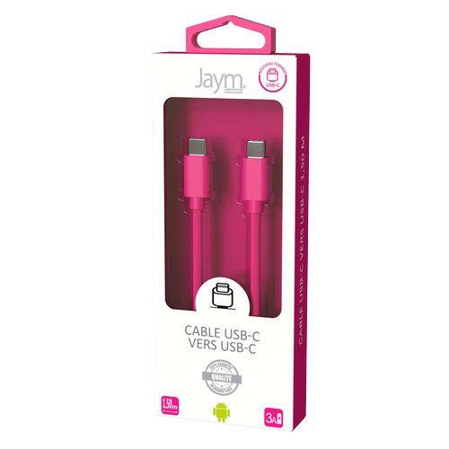 CABLE CHARGE  USB-C VERS USB-C PD (27W) - LONGUEUR 1.5M - ROSE - - 5