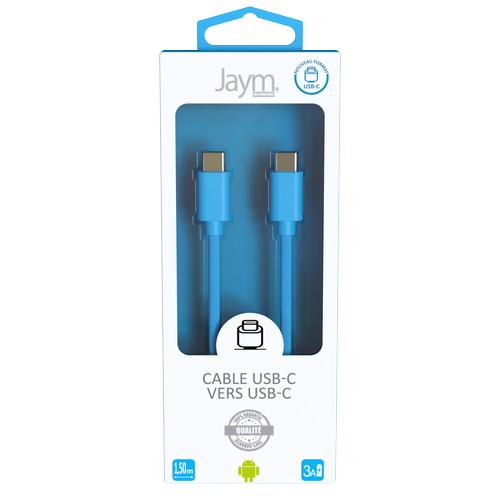 CABLE CHARGE USB-C VERS USB-C PD (27W) - LONGUEUR 1.5M - BLEU - - 3