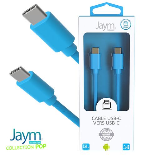 CABLE CHARGE USB-C VERS USB-C PD (27W) - LONGUEUR 1.5M - BLEU - - 1