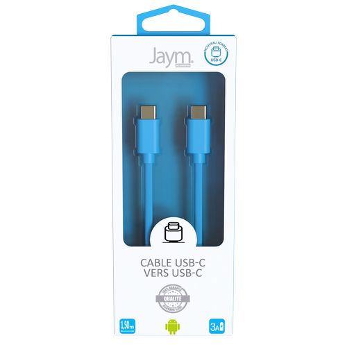 CABLE CHARGE  USB-C VERS USB-C PD (27W) - LONGUEUR 1.5M - BLEU - - 3