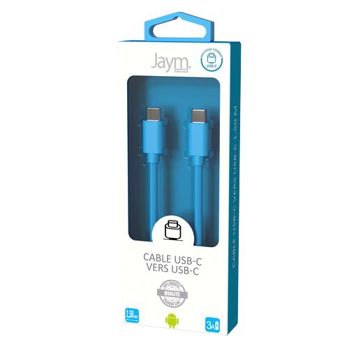 CABLE CHARGE  USB-C VERS USB-C PD (27W) - LONGUEUR 1.5M - BLEU - - 5