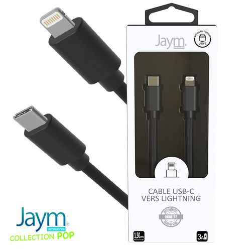 CABLE CHARGE  USB-C VERS LIGHTNING PD (27W) - LONGUEUR 1.5M - NOIR - - 4