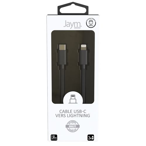 CABLE CHARGE  USB-C VERS LIGHTNING PD (27W) - LONGUEUR 1.5M - NOIR - - 3