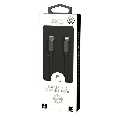 CABLE CHARGE  USB-C VERS LIGHTNING PD (27W) - LONGUEUR 1.5M - NOIR - - 5