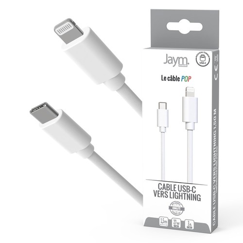 CABLE CHARGE USB-C VERS LIGHTNING PD (27W) - LONGUEUR 1.5M - BLANC - - 1