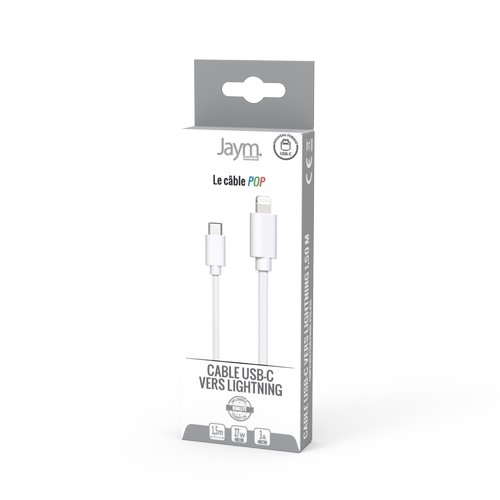 CABLE CHARGE USB-C VERS LIGHTNING PD (27W) - LONGUEUR 1.5M - BLANC - - 4