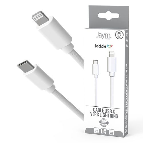 CABLE CHARGE USB-C VERS LIGHTNING PD (27W) - LONGUEUR 1.5M - BLANC - - 1