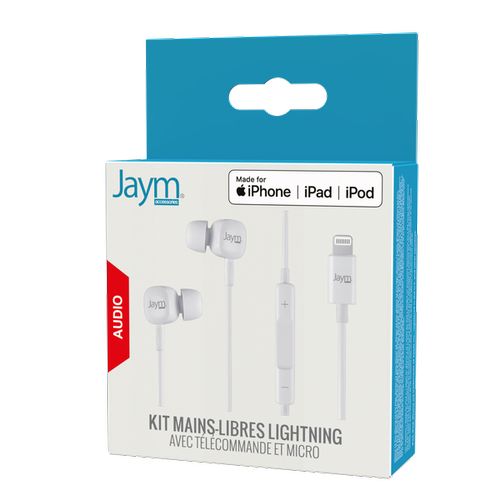 ECOUTEURS INTRA-AURICULAIRE LIGHTNING (MFI) + TELECOMMANDE + MICRO BLANC - JAYM® - 4