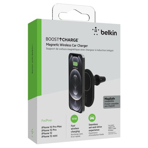 SUPPORT VOITURE MAGNETIQUE CHARGEUR INDUCTION MAGSAFE 10W NOIR - BELKIN - 6