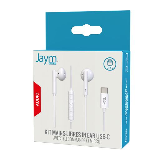 KIT PIETON ECOUTEURS CLASSIQUES TYPE-C + TELECOMMANDE + MICRO BLANC - JAYM® - 4