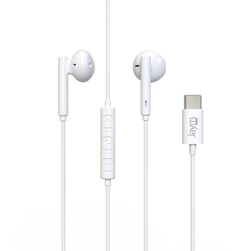 KIT PIETON ECOUTEURS CLASSIQUES TYPE-C + TELECOMMANDE + MICRO BLANC - JAYM® - 2