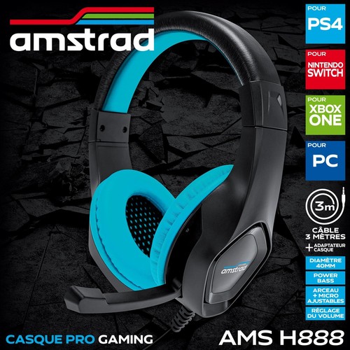 CASQUE PRO GAMER 40MM BLEU + ARCEAU ET MICRO AJUSTABLES - 2