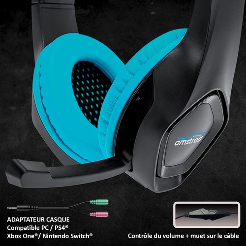 CASQUE PRO GAMER 40MM BLEU + ARCEAU ET MICRO AJUSTABLES - 3