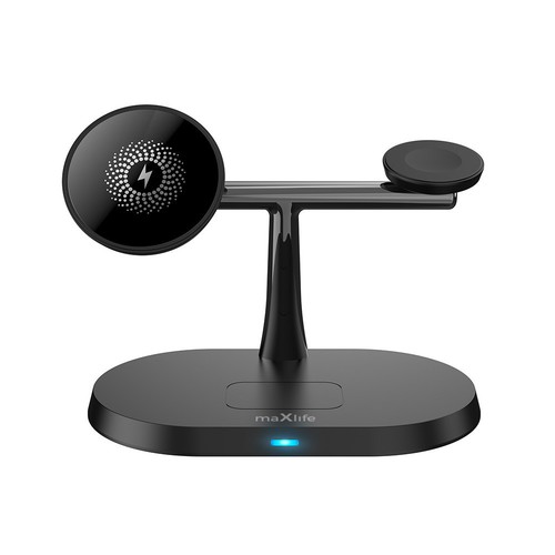 STATION DE RECHARGE INDUCTION 3-EN-1 15W : IPHONE + AIRPODS + WATCH - NOIR - MAXLIFE - 4
