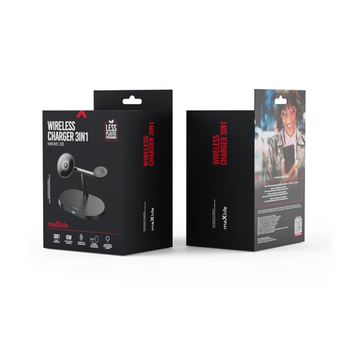 STATION DE RECHARGE INDUCTION 3-EN-1 15W : IPHONE + AIRPODS + WATCH - NOIR - MAXLIFE - 6