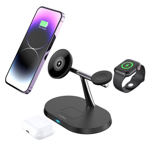 STATION DE RECHARGE INDUCTION 3-EN-1  15W : IPHONE + AIRPODS + WATCH - NOIR - MAXLIFE - 2