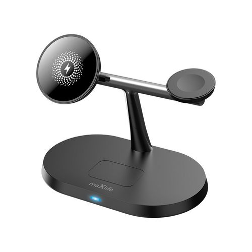 STATION DE RECHARGE INDUCTION 3-EN-1  15W : IPHONE + AIRPODS + WATCH - NOIR - MAXLIFE - 3