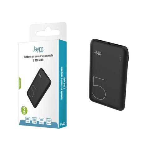 BATTERIE DE SECOURS 5.000 MAH 2 USB-A OUT + 1 USB-C IN + 1 MICRO-USB IN - NOIRE - JAYM - 2