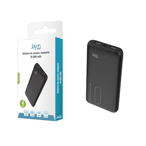 BATTERIE DE SECOURS 10.000 MAH 2 USB-A OUT + 1 USB-C IN + 1 MICRO-USB IN - 2