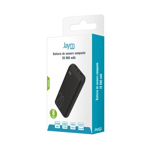 BATTERIE DE SECOURS 20.000 MAH 2 USB-A OUT + 1 USB-C IN + 1 MICRO-USB IN - NOIRE - JAYM - 3