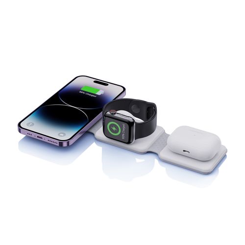 STATION DE RECHARGE PLIABLE 3-EN-1 POUR TELEPHONE + MONTRE + ECOUTEURS A INDUCTION - 1
