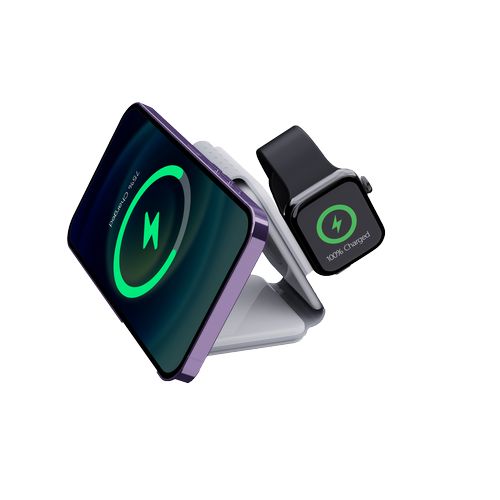 STATION DE RECHARGE PLIABLE 3-EN-1 POUR TELEPHONE + MONTRE + ECOUTEURS A INDUCTION - 2