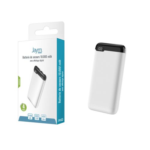 BATTERIE DE SECOURS 10.000 MAH PREMIUM AVEC AFFICHAGE DIGITAL - 2 USB-A OUT + 1 USB-C IN / OUT - 2