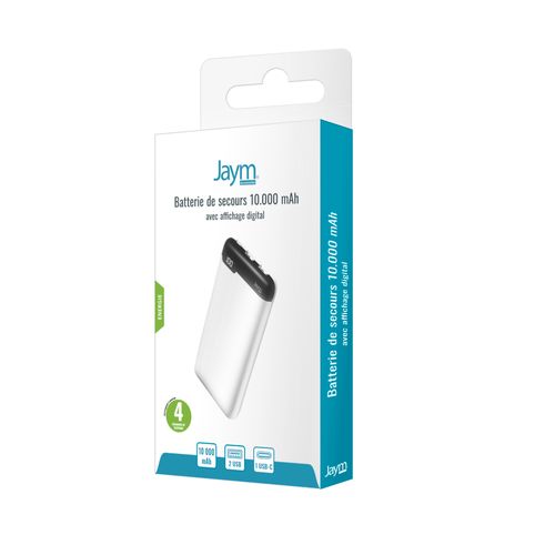 BATTERIE DE SECOURS 10.000 MAH PREMIUM AVEC AFFICHAGE DIGITAL - 2 USB-A OUT + 1 USB-C IN / OUT - 3