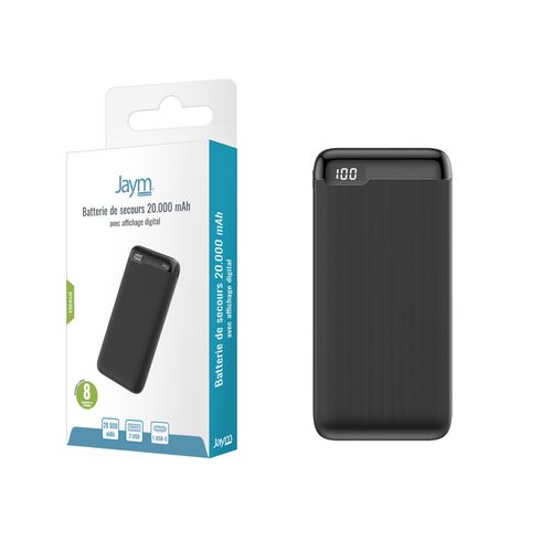 BATTERIE DE SECOURS 20.000 MAH PREMIUM AVEC AFFICHAGE DIGITAL - 2 USB-A OUT + 1 USB-C IN / OUT - 2