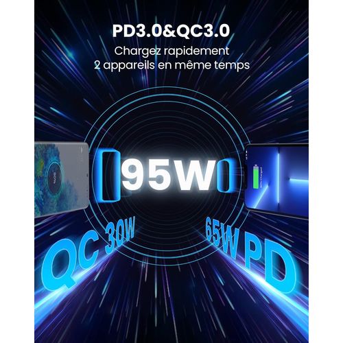 CHARGEUR VOITURE ULTRA-RAPIDE 95W : USB-C PD 65W + USB-A QC 30W - NOIR - USAMS - 3